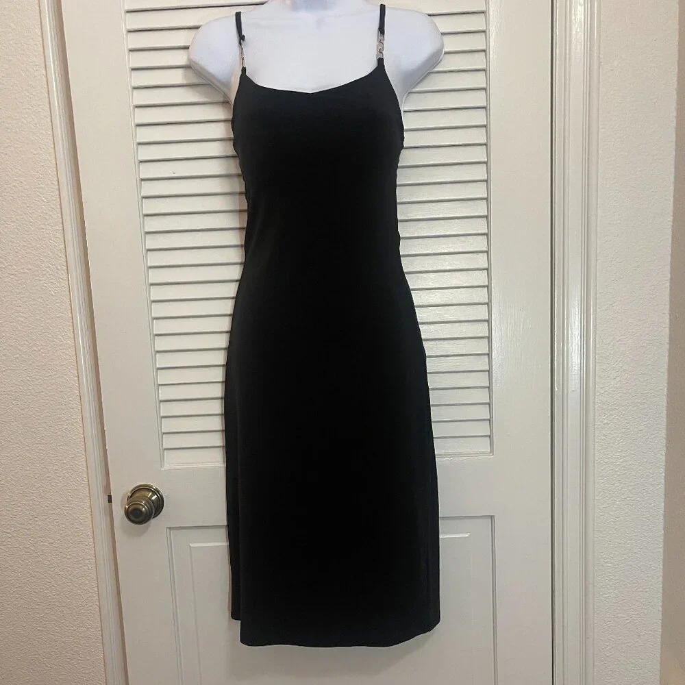 Planet Gold Black Satin Slip Dress XS Minimalist Midi - Picture 1 of 8